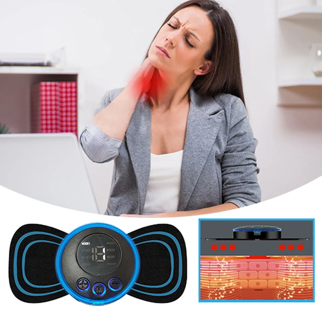 EMS massager used on neck and shoulders