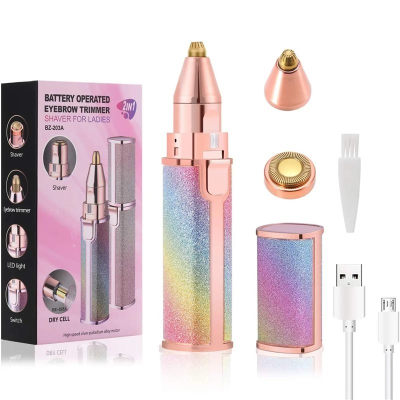 2-in-1 Rechargeable Painless Hair Remover & Eyebrow Trimmer with LED Light – Facial Hair Shaver for Women